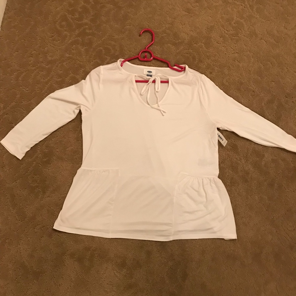 Old Navy White Peplum Tie Long Sleeve